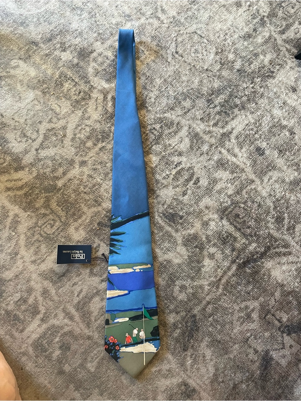 Ralph Lauren Blue Scenic Lake Print Men's Tie